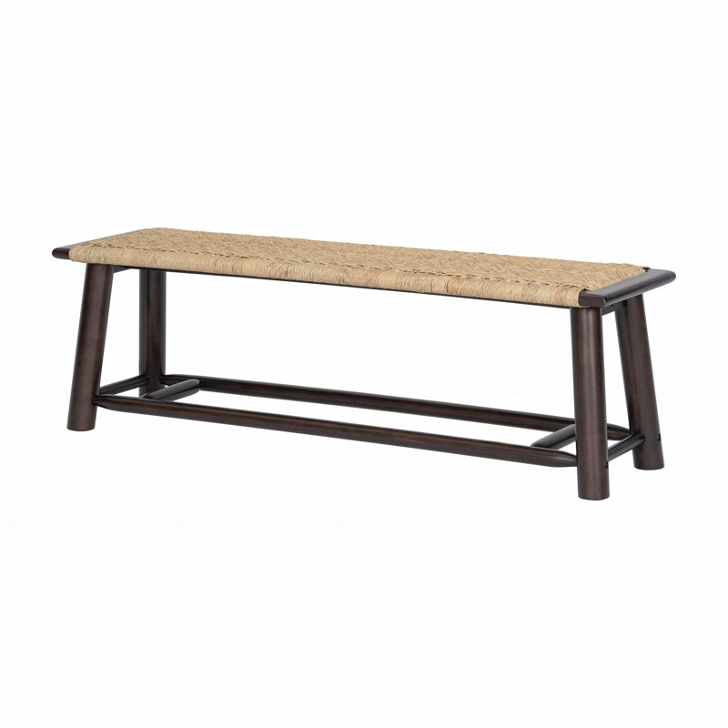 Farmhouse Modern Solid Wood Rattan Bench, Walnut