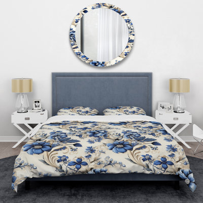 Ensemble de housse de couette bleu à motif de frises victoriennes III