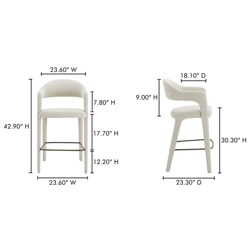 Cathline Upholstered Stool, Bar Stool (30.3" Seat Height), Beige Polyester