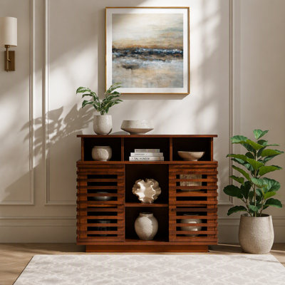 36.1" Sideboard Buffet Cabinet with Storage, Farmhouse Lattice Sideboard with Sliding Doors & Adjustable Shelf, TV Media Console, Storage Cabinet for
