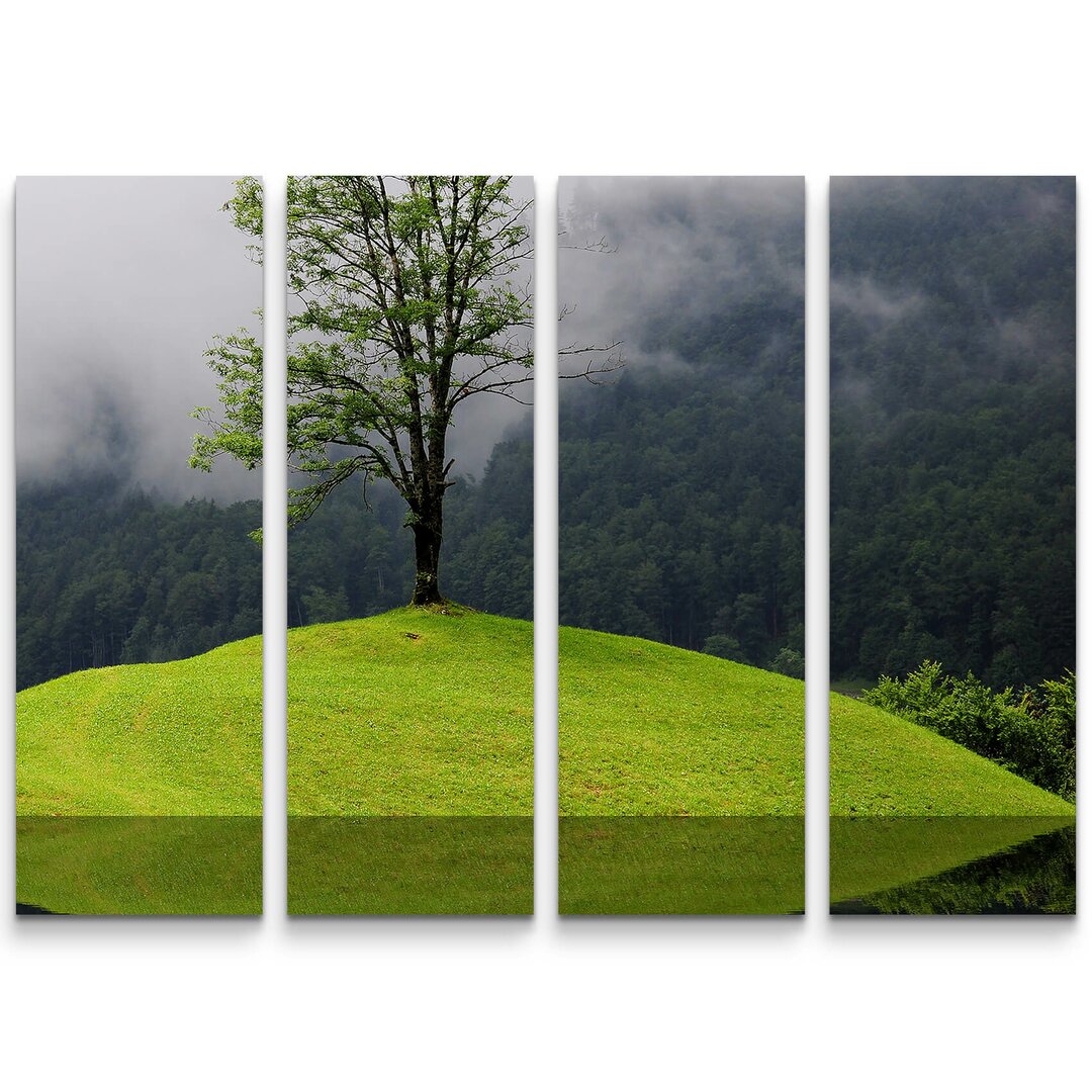 4-tlg. Leinwandbilder-Set Spiegelung Baum im Wasser