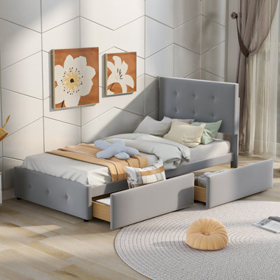 Upholstered Velvet Drawers Bed