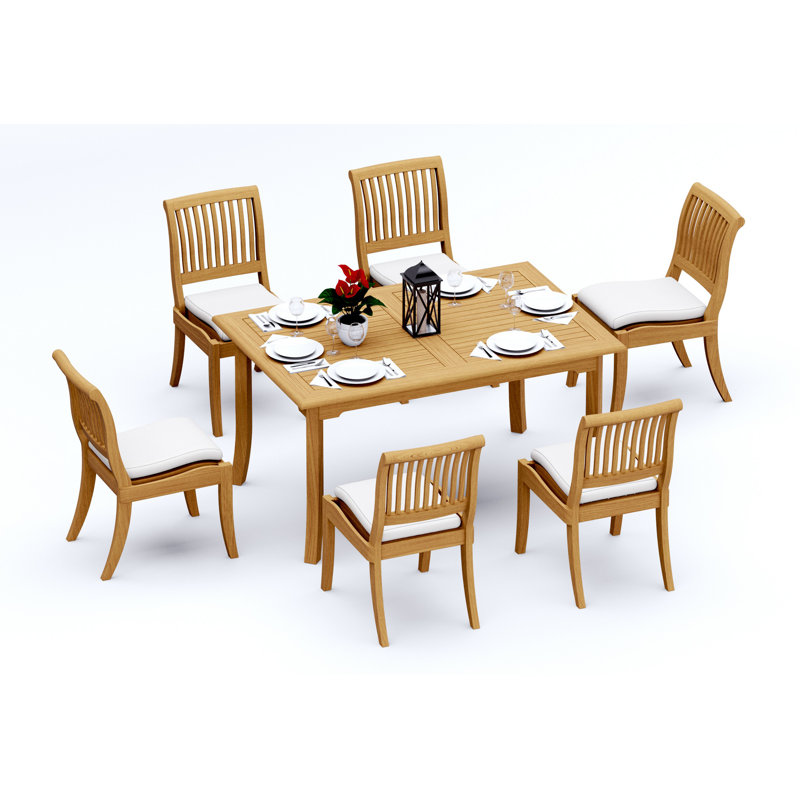 Ensemble de salle à manger 7 pièces en bois de teck de qualité A: chaises de table rectangulaires empilables 60 po # 11AB1300