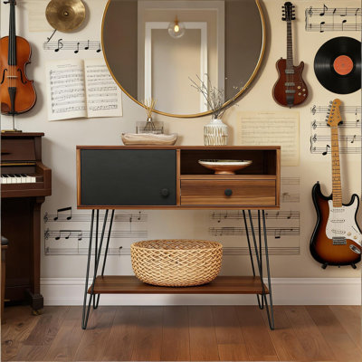 Mid Century Modern Record Player Stand With Vinyl Storage For 200 Albums Console