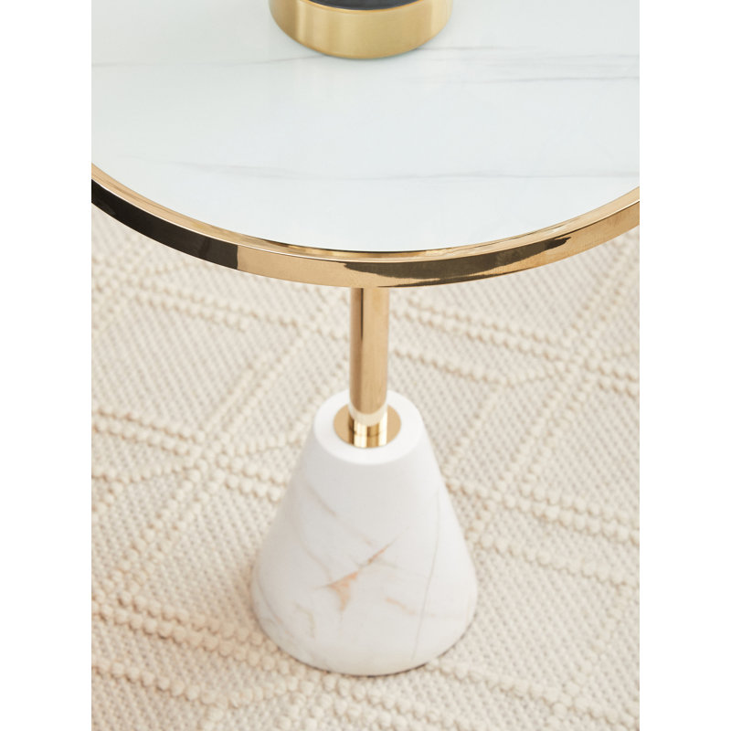 Bhodi Glass Top End Table, White, White/Gold