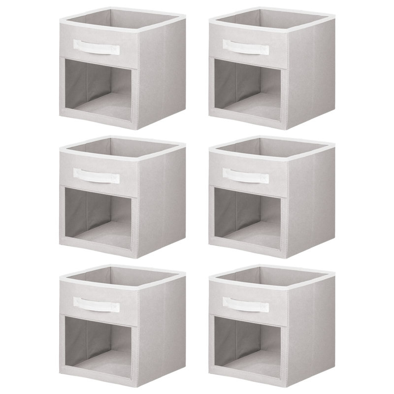 mDesign Fabric Baby Nursery Storage Cube with Front Window, 6, Grey/White