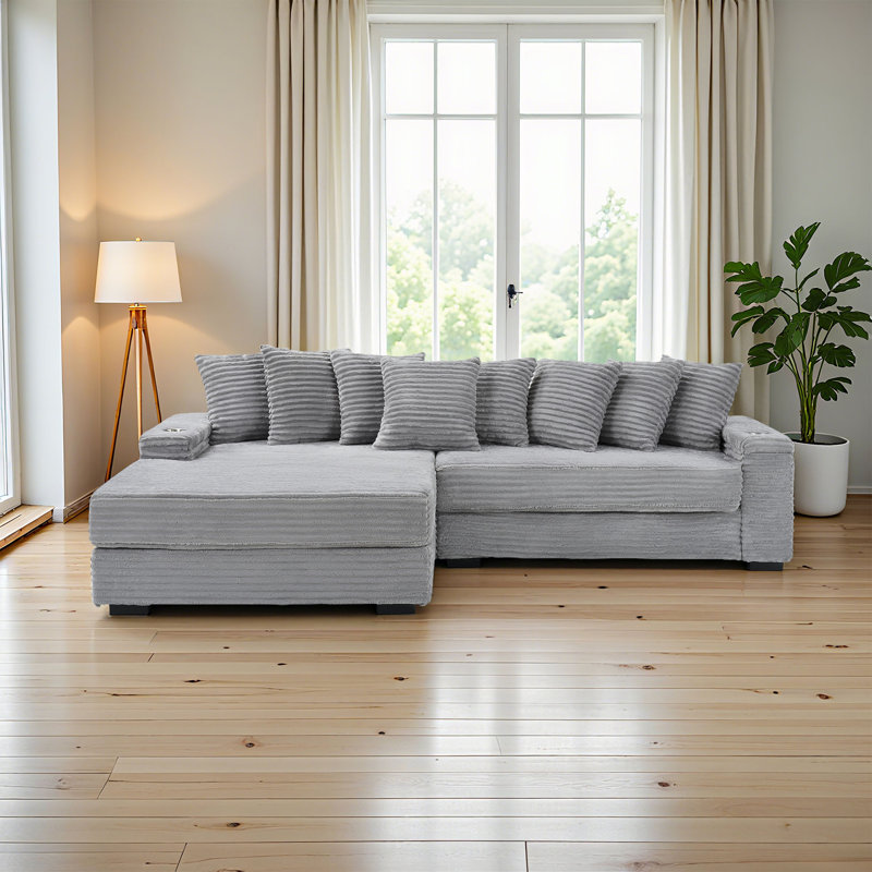 Canapé en flanelle 111,4 po beige, Velours côtelé gris