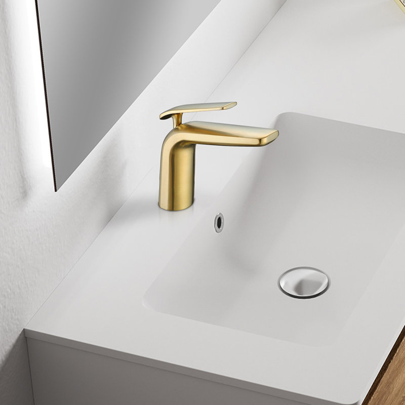 Robinet pour salle de bain à poignée large - monotrou - brossé , Doré