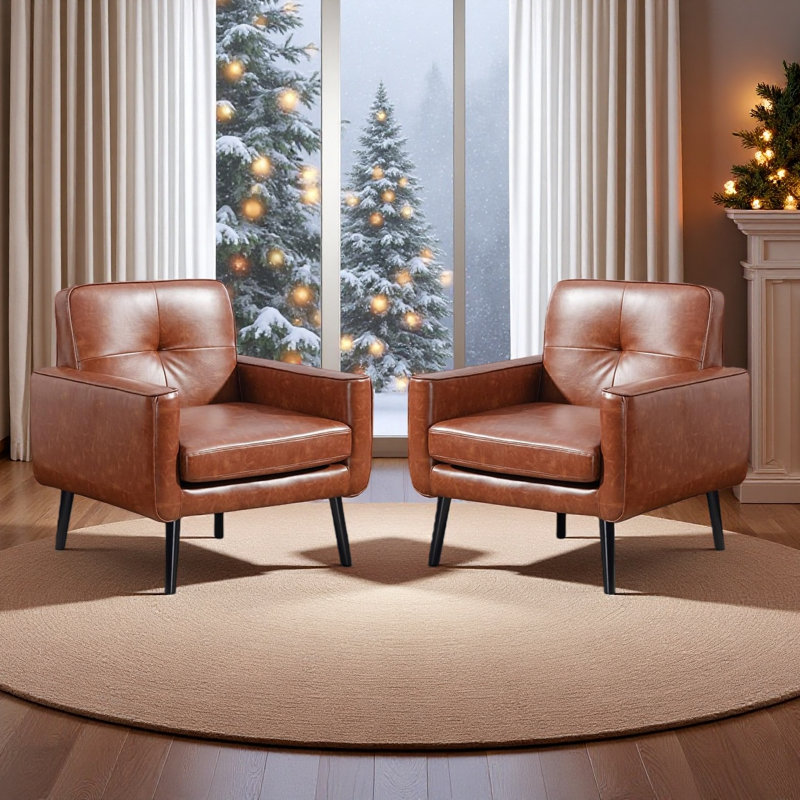 Chaise d'appoint Cottle Mid Century, chaises de salon en cuir polyuréthane avec cadre en bois, fauteuil de lecture confortable avec dossier confortable pour appartement, salon, chambre à coucher, salle d'attente, petit espace, coin