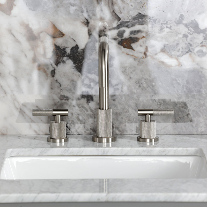 Kingston Brass Convergent Two-Handle 3-Hole Deck Mount Widespread Bathroom Faucet with Knurled Handle and Brass Pop-Up Drain
