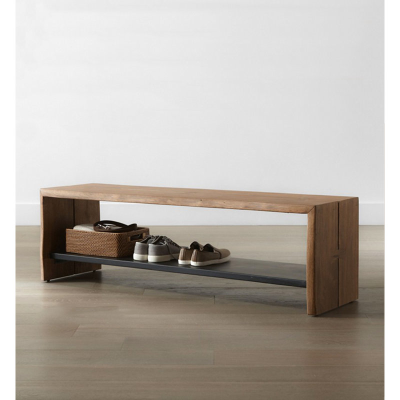 Rustic Pine Solid Wood Entryway Shoe Bench