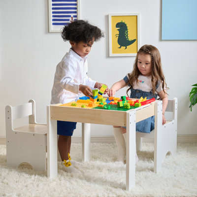 Teamson Kids 2-in-1 Multi-Activity Table and Chair Set with Reversible Tabletop and Storage