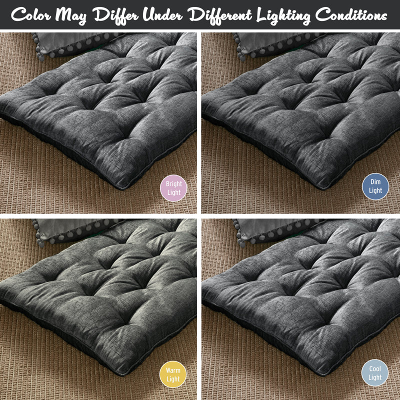 Edelia Poly Chenille Lounge Floor Pillow Cushion, Charcoal