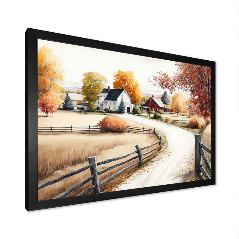 Chemin vers la grange III - art mural paysage de grange, H 16 po x l 32 po x P 1 po, Cadre noir
