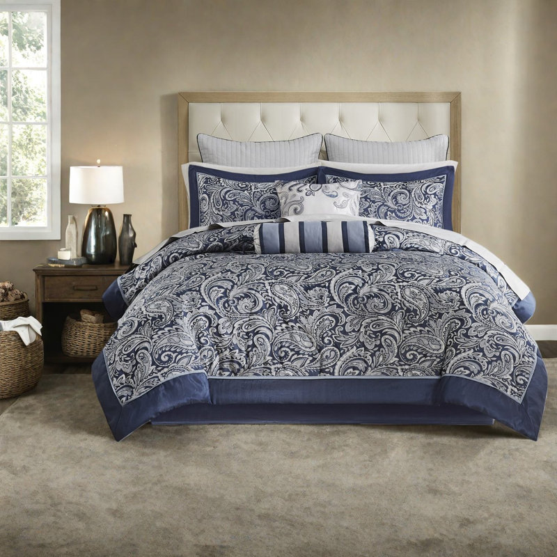 Complete Bedding Sets King Cotton Sheets, Modern Navy Home Comfort