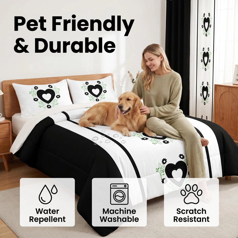 Bedding and Curtain 9-Piece Combo Set, Embroidered Quilted Bedspread with 6 Matching Window Panels & 2 Pillow Shams, Microfiber Lightweight Coverlet, Pet Friendly & Wrinkle Free