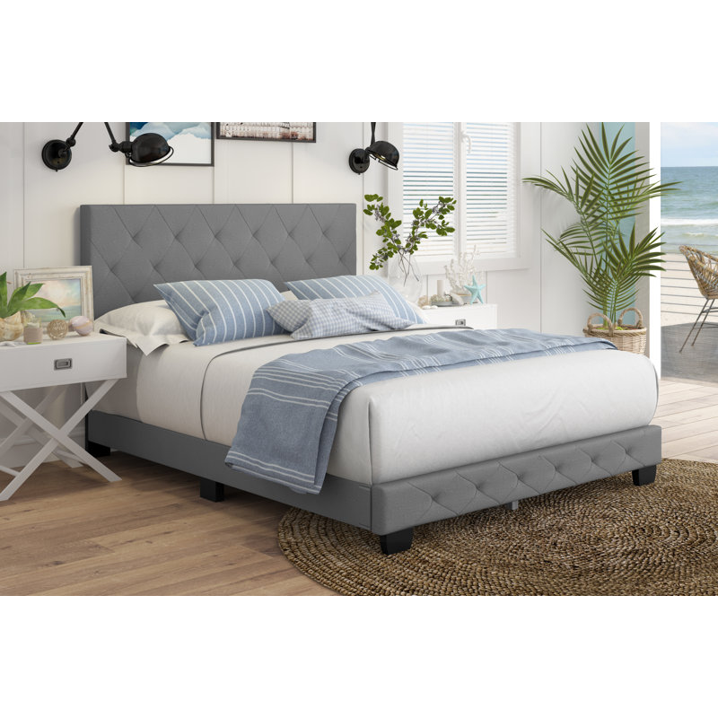 Chloe Linen Upholstered Platform Bed Frame, Full, Grey