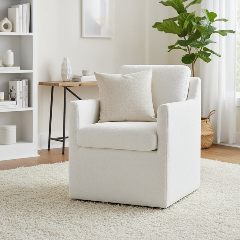Modern Upholstered Rolling Dining Chair With Armrests, 360° Casters & Padded Seat For Kitchen, Dining Room, Home Office (Supports Up To 300 Lbs)