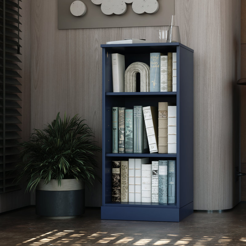 Palace Imports 100% Solid Wood 3-Shelf Bookcase, Adjustable Shelves, 16.5" Wide, 35.75" Tall, Navy