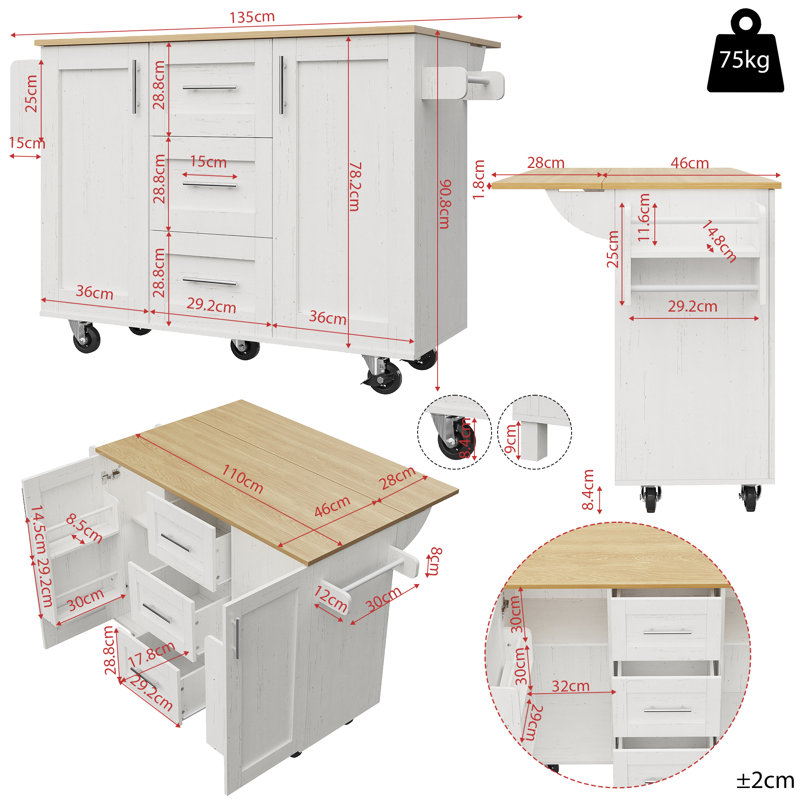 Wood Kitchen Island, White