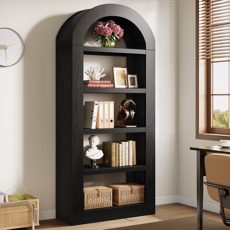 70.87" Tall Arched Bookcase, Black