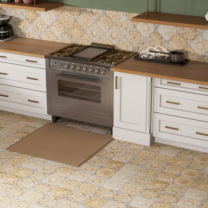 Déco octogonal multicolore Laverton avec taco 7-7 / 8 po X 7-7 / 8 po Carreau de porcelaine pour plancher et mur, Beige/gris