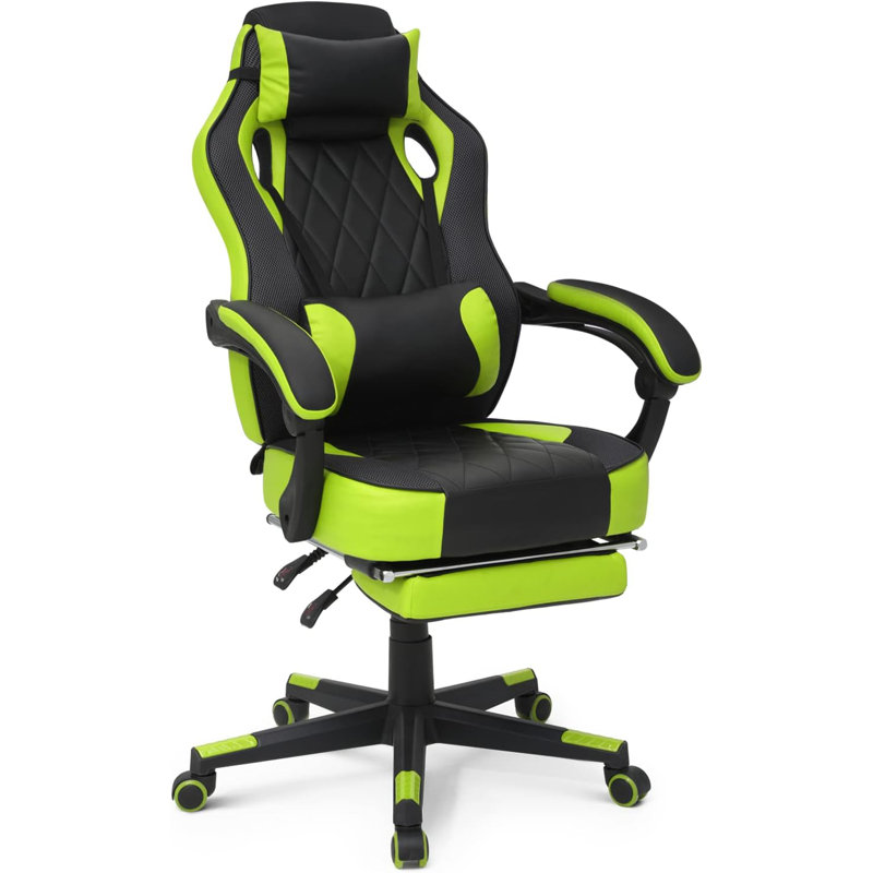 Reclining Computer Chair with Footrest & Detachable Lumbar Support 360 Degree Swivel, Green