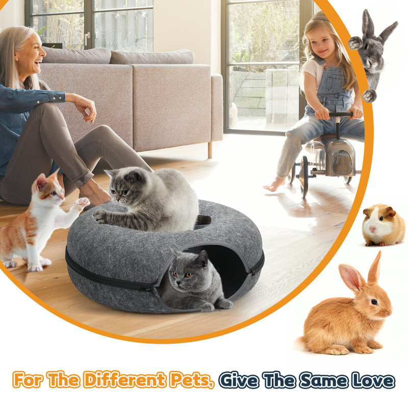 Large 24 inch Peekaboo Cat Cave for Indoors Cats,Cat Dounut Cat Tunnel Bed,Hiding and Exploring Fun,Exercise Scratching, For Large Cat Up To 30 Lbs