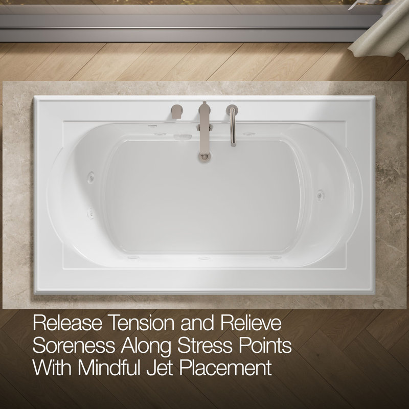Memoirs 72" x 42" Drop In Whirlpool Acrylic Bathtub with Heater, White