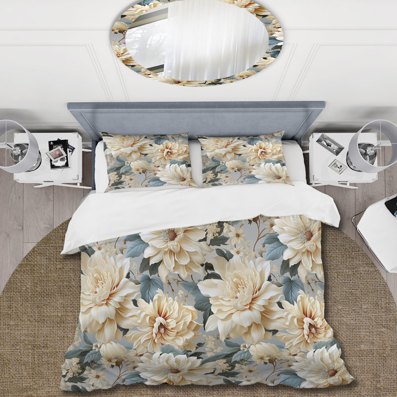 Ensemble de housse de couette Beige Soft Neutrals Peony Elegance II - Floral, Housse de couette pour très grand lit et 2 très