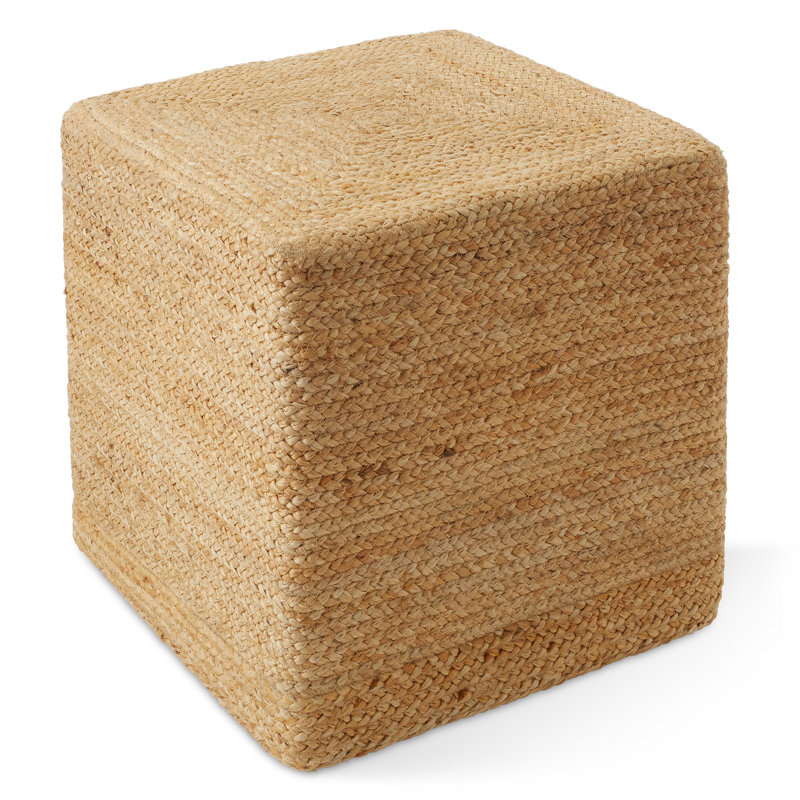 Hand-Braided Natural Jute Pouf Ottoman 18" W x 18" D x 18" H, Square Foot Stool, Square