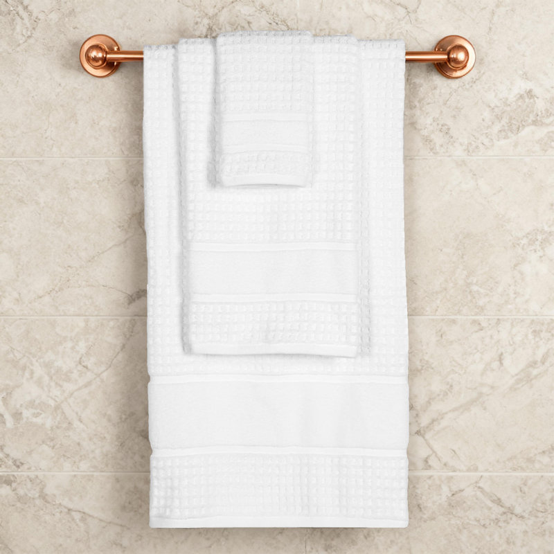  Ensemble de serviettes en coton Zero-Twist - texture gaufrée nid d'abeille - séchage rapide, Blanc