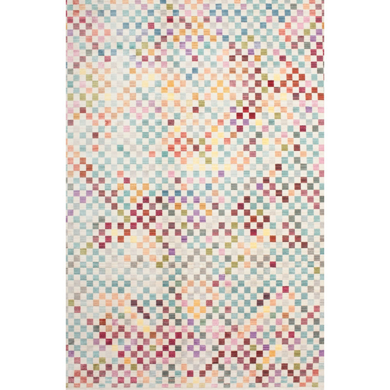 Tapis contemporain bleu / rouge, Rectangle 5 pi x 7 pi