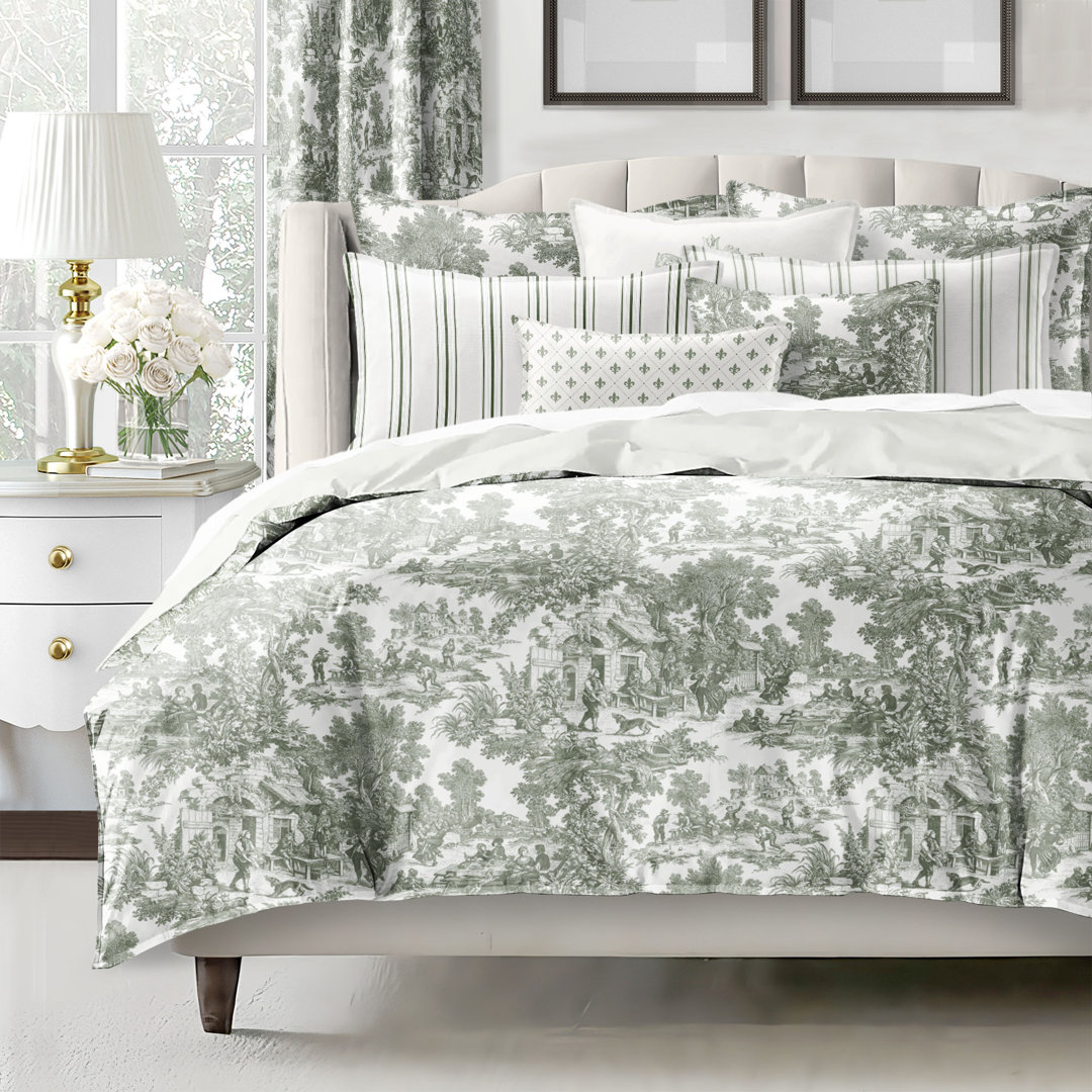 Au Village Toile Sweet Grass  Cotton Comforter Set 8 Piece 6ix Tailors Fine Linens 