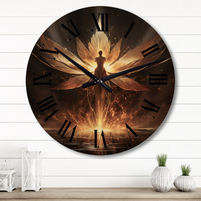 Glorious Ascending Golden Angel - Fashion Woman Oversized Wood Wall Clock