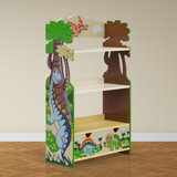 Dinosaur Kingdom Kids Wooden 3-Tier Bookshelf with Drawer