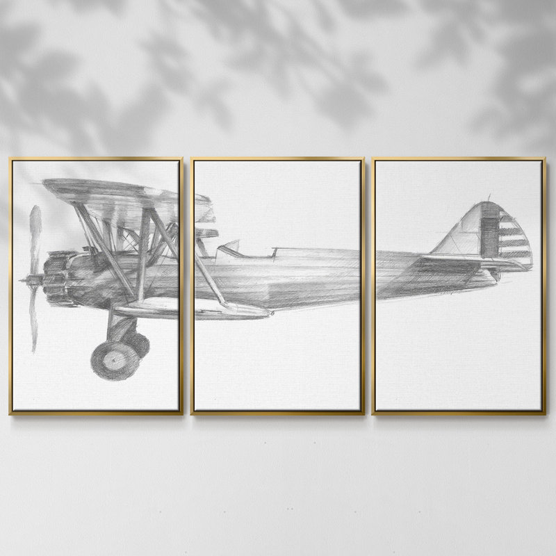 «Technique Flight I», reproduction de cadre flottant sur toile, 3 pièces, Or, H 24 po x l 48 po x P 2 po