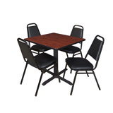 Neyland Cain Small Square X-Base Breakroom Table & 4 Restaurant Stack Chairs