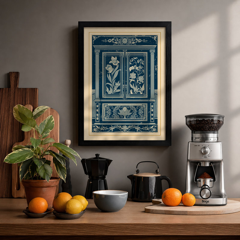 Classical Cabinet Design Botanical - Framed Print, A2 - 59.4 x 42.0 cm, Black