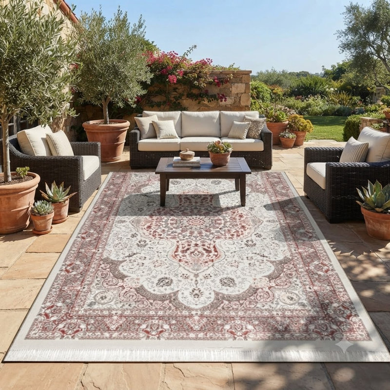 Geometric Flatweave Indoor / Outdoor Area Rug, Runner 60 x 220 cm, Pink