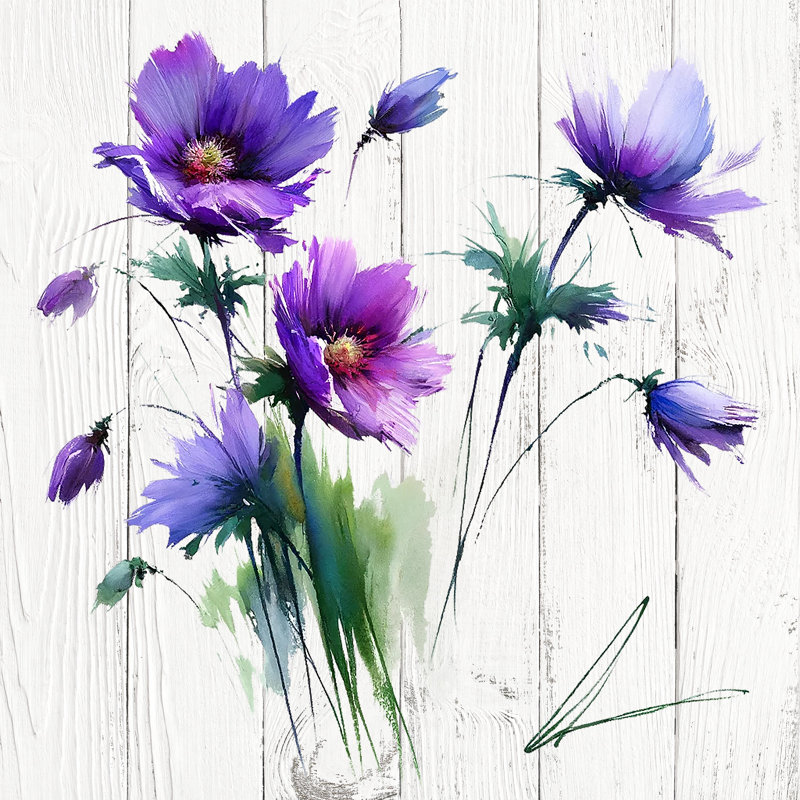 Lavande, fleurs sauvages, aquarelle, art mural, H 12 po x l 12 po