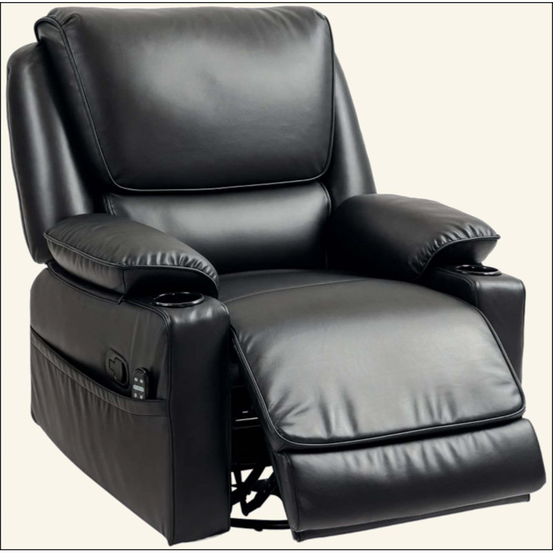 Fauteuil inclinable massant et pivotant à 360 ° avec pivotement inclinable - 8 points vibrants + 5 modes + chaleur lombaire, deux porte-gobelets et poches de rangement, télécommande + repose-pieds inclinable à 150 °, capacité de 298 lb