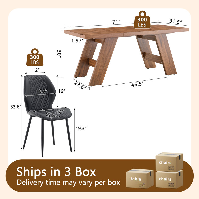 Ensemble de salle à manger 9 pièces de style Mid-Century moderne avec table en MDF de 71 po et 8 chaises en similicuir, base en tréteaux