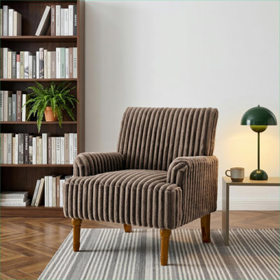 Fauteuil d'appoint moderne large en velours côtelé large Wale avec pieds en bois massif pour le salon
