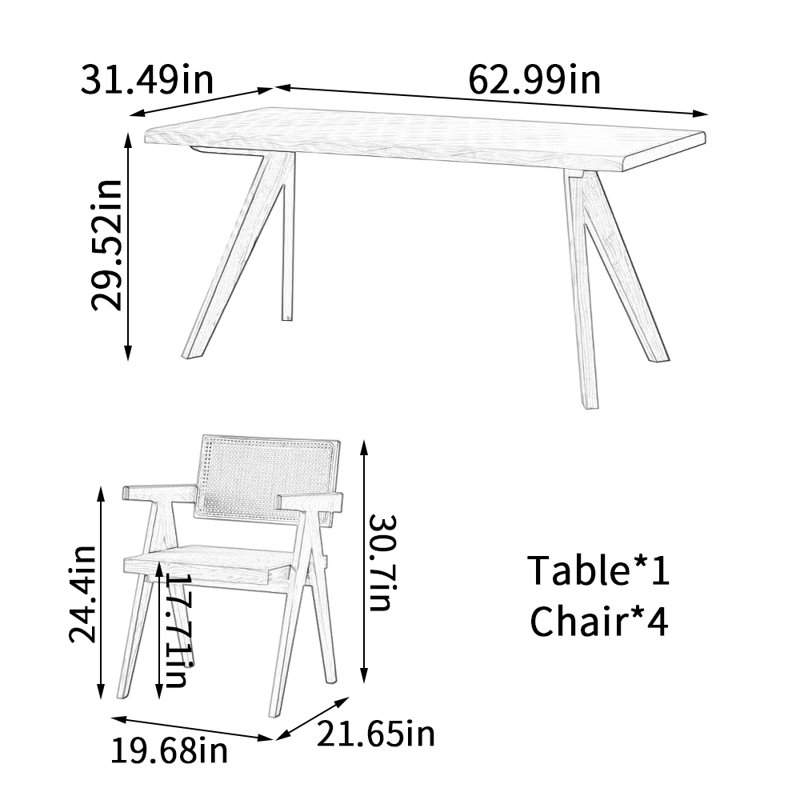 Ensemble de table en bois de cerisier Simple Creative, H 29,52 po x L 62,99 po x l 31,49 po