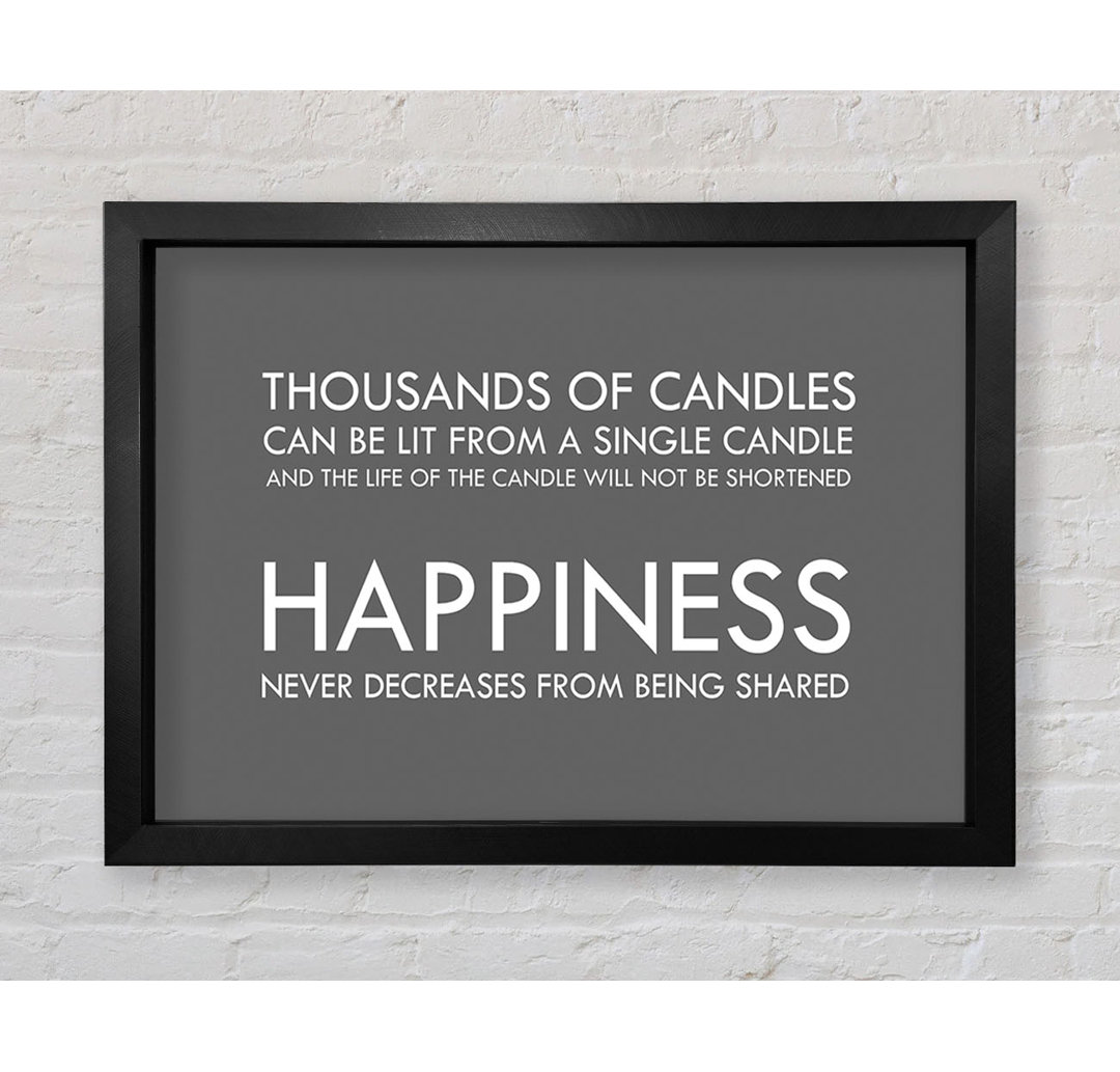 Mundelein Happiness Never Decreases From Being Shared Grey Framed Print Wall Art