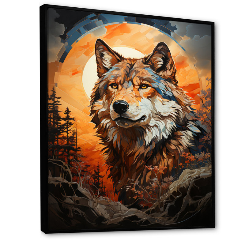 Loup amérindien brun avitto, H 44 po x l 34 po x P 1,5 po, Cadre flottant noir
