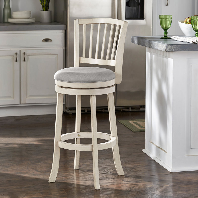 Tabouret de bar et de comptoir pivotant Jovie, Tabouret de bar (siège d'une hauteur de 29,96 po), Blanc antique, Lin gris