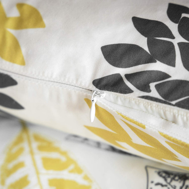 Yellow and Gray Geometric Polyester Square Throw Pillow Set