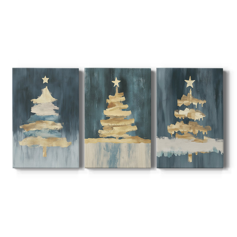 Christmas Holiday Art CXCV III - Toile tendue avec châssis sur mesure - 3 pièces, H 48 po x l 96 po